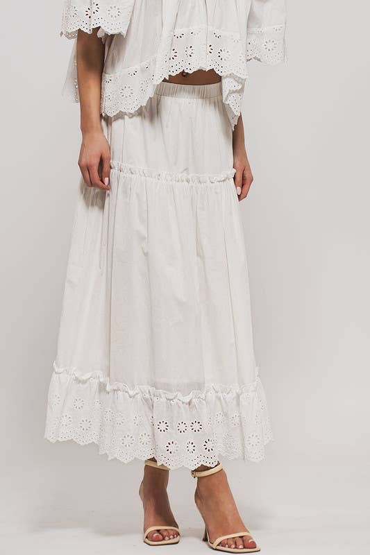 Laced Eyelet Tiered Midi Skirt