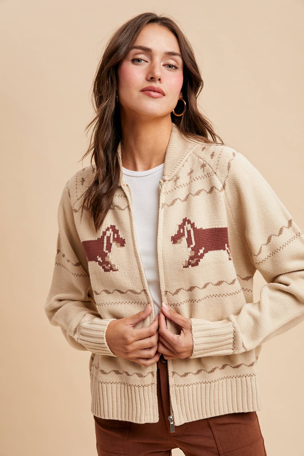 Dachschund Zip-Up Cardigan