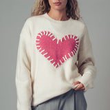 Heart Appliqué Knit Sweater