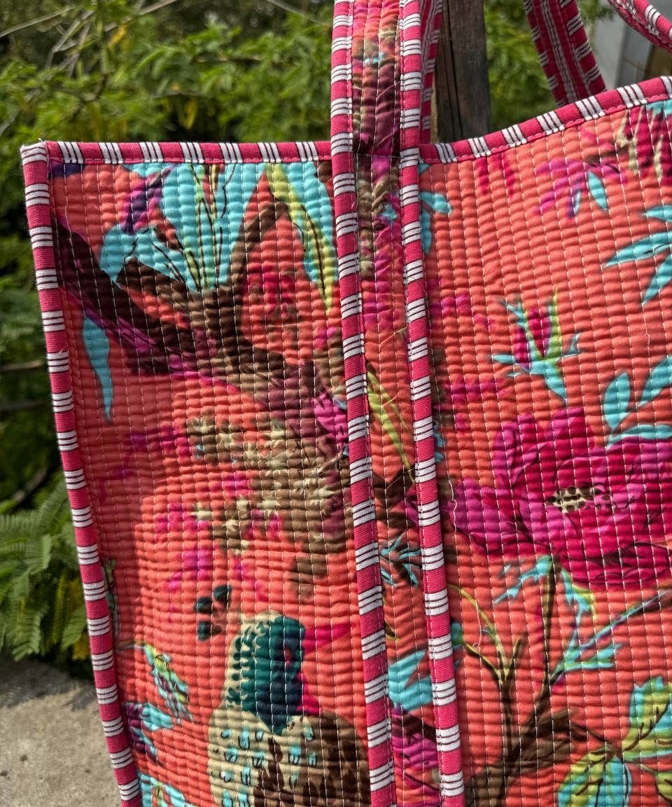 Bird Print Cotton Tote Bag