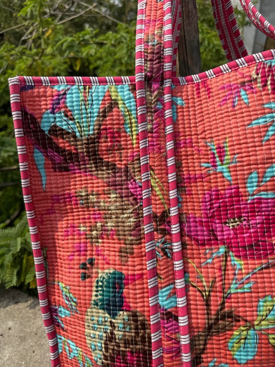 Bird Print Cotton Tote Bag