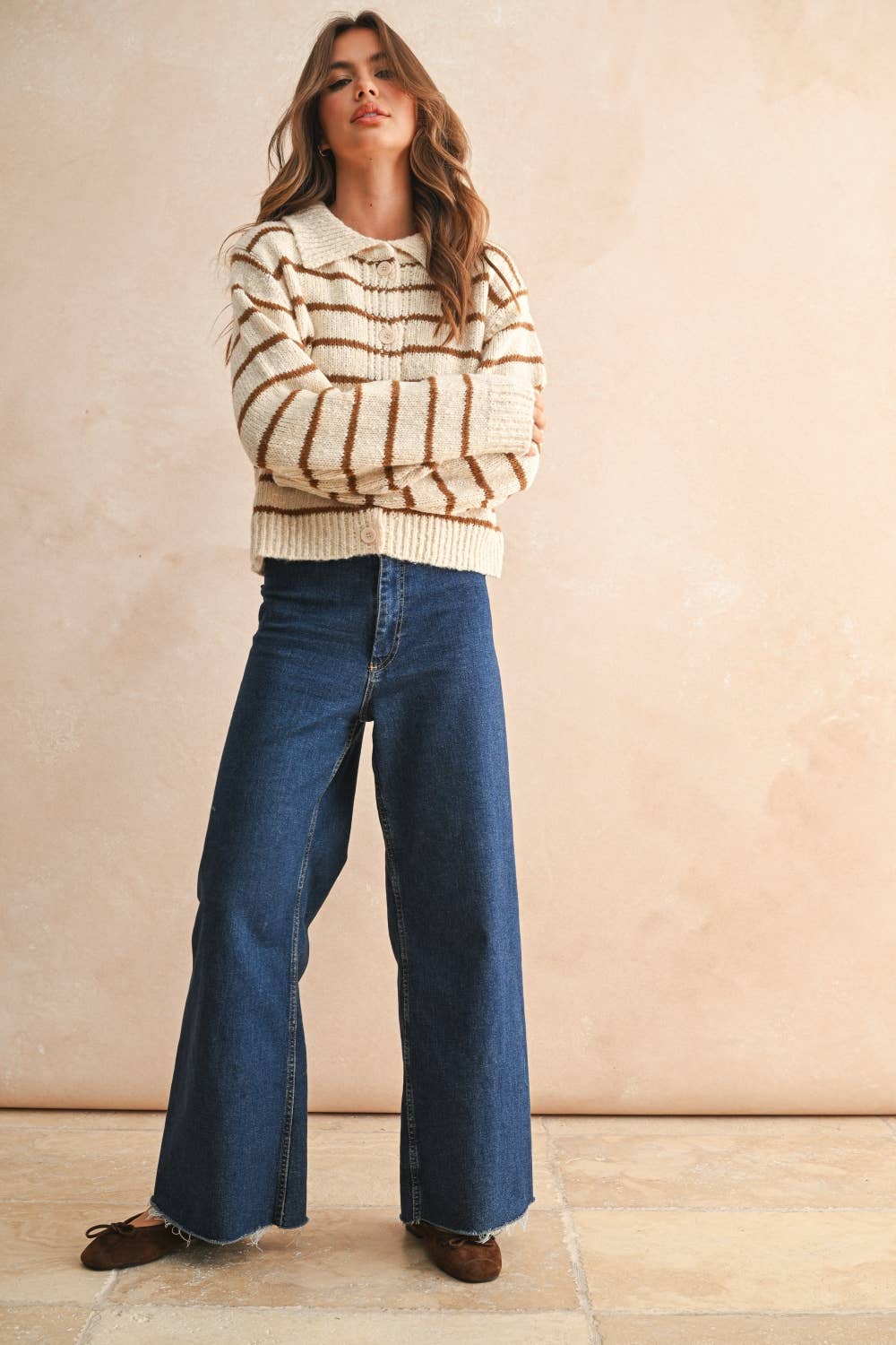 Button Front Striped Cardigan