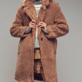 Cozy Longline Notched Lapel Teddy Coat