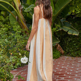 L7390 | Cotton Gauze Striped Cami Pintuck Midi Dress