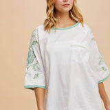 Cotton Embroidered Applique Ringer Tee