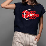 Coastal Lobster Intarsia Knit Top