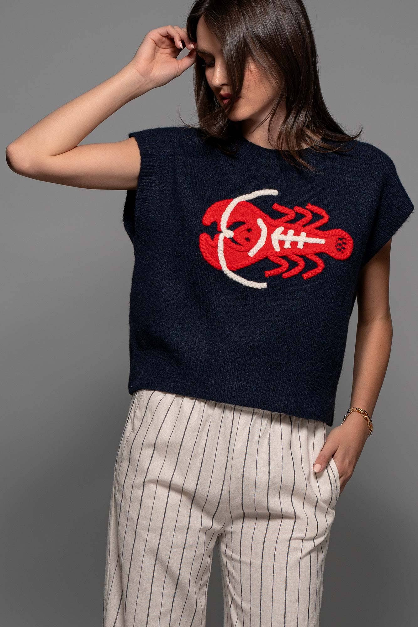 Coastal Lobster Intarsia Knit Top