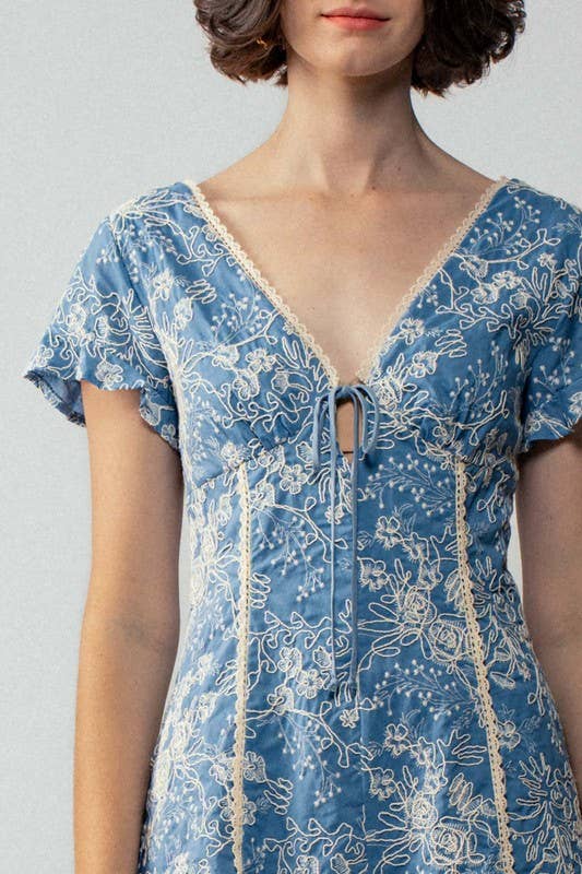 Embroidered Flutter Sleeve Romper