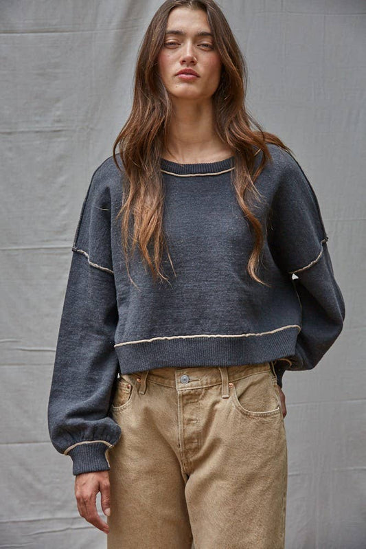 Contrast Seam Cropped Sweater