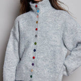 Chic Collar Button Knit Cardigan Cozy Oversized Sweater SALE