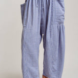 Striped Cotton Drawstring Harem Pants