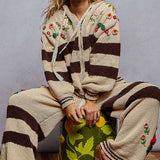 Thick Striped & Floral Zip-Up