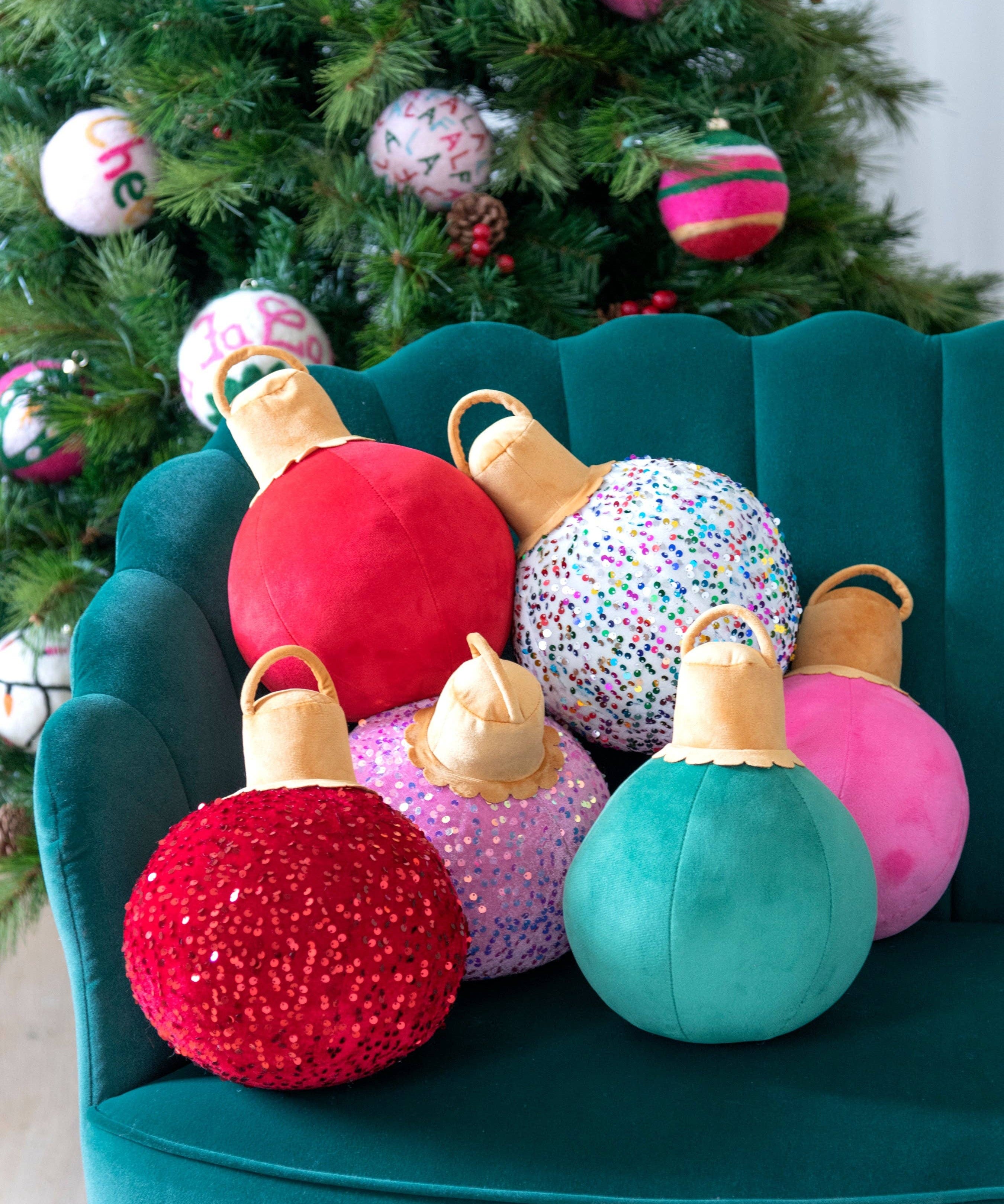 ASST/6 MERRY BAUBLE SMALL PILLOWS, MULTI