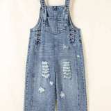 Distressed Capri Denim Overalls