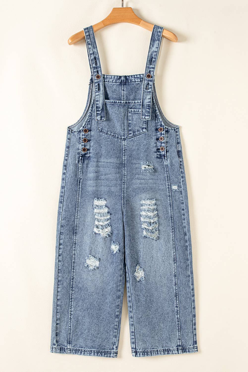 Distressed Capri Denim Overalls