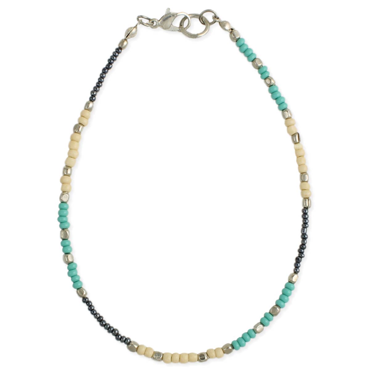 Cream Turquoise & Silver Bead Anklet