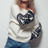 Embroidered Sleeve Ivory Knit Sweater