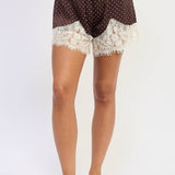 SATIN POLKA DOT SHORTS WITH LACE