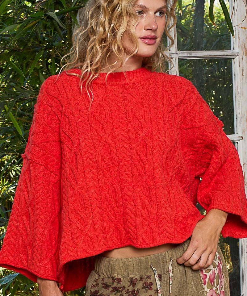 Round Neck Quarter Sleeve Cropped Sweater