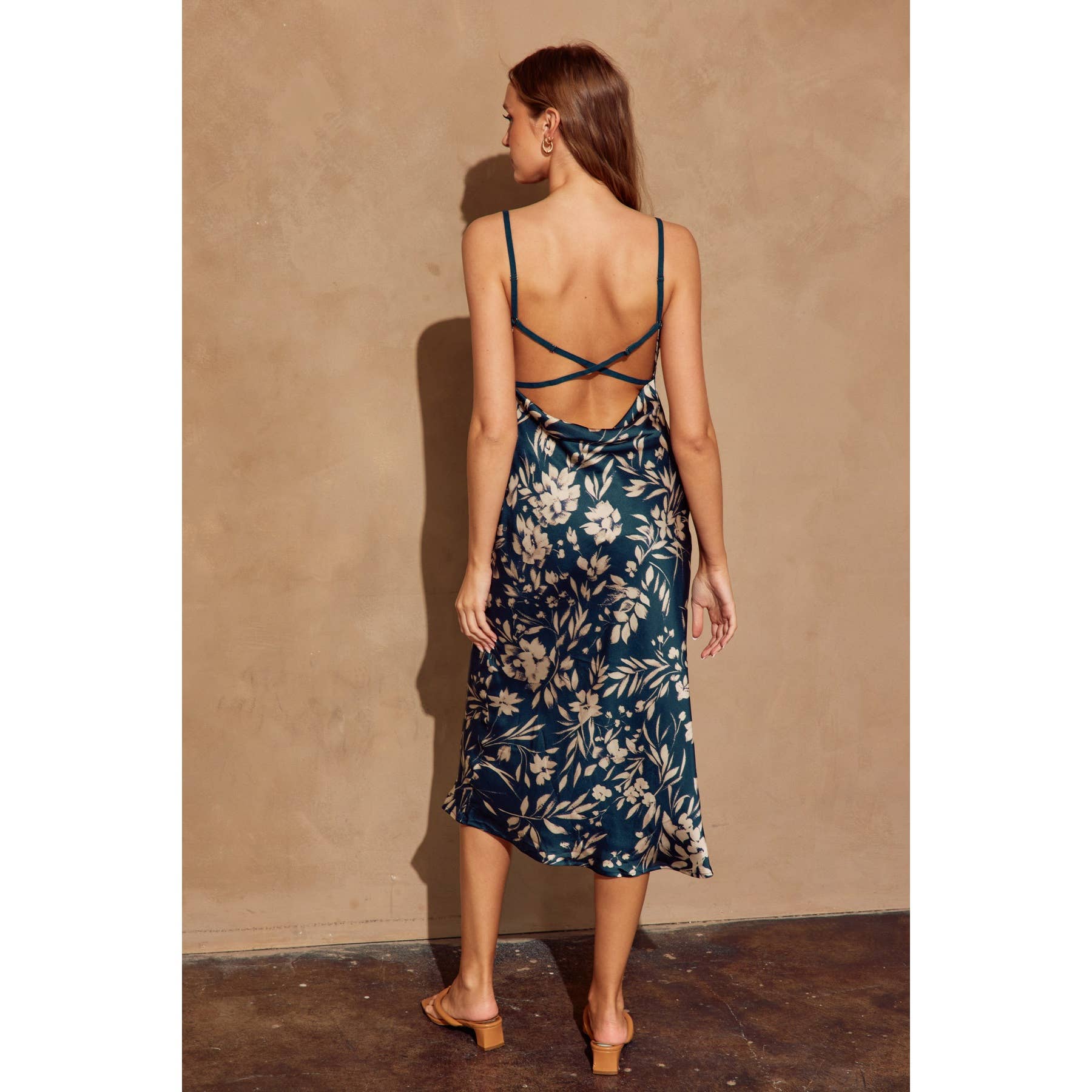 Floral Cowl Neck Midi Dress