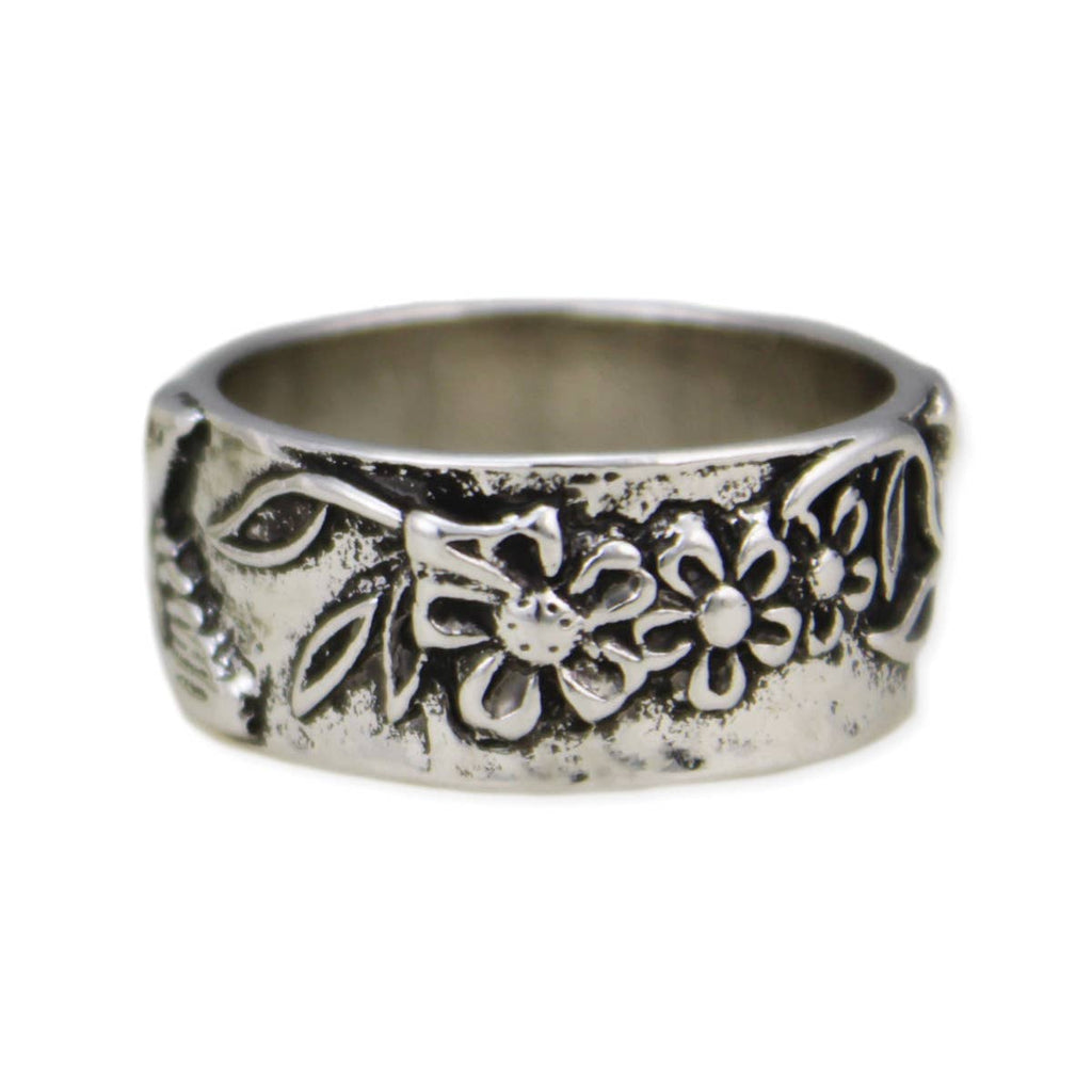 Bird Flower Silver Vintage Band Ring