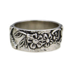 Bird Flower Silver Vintage Band Ring
