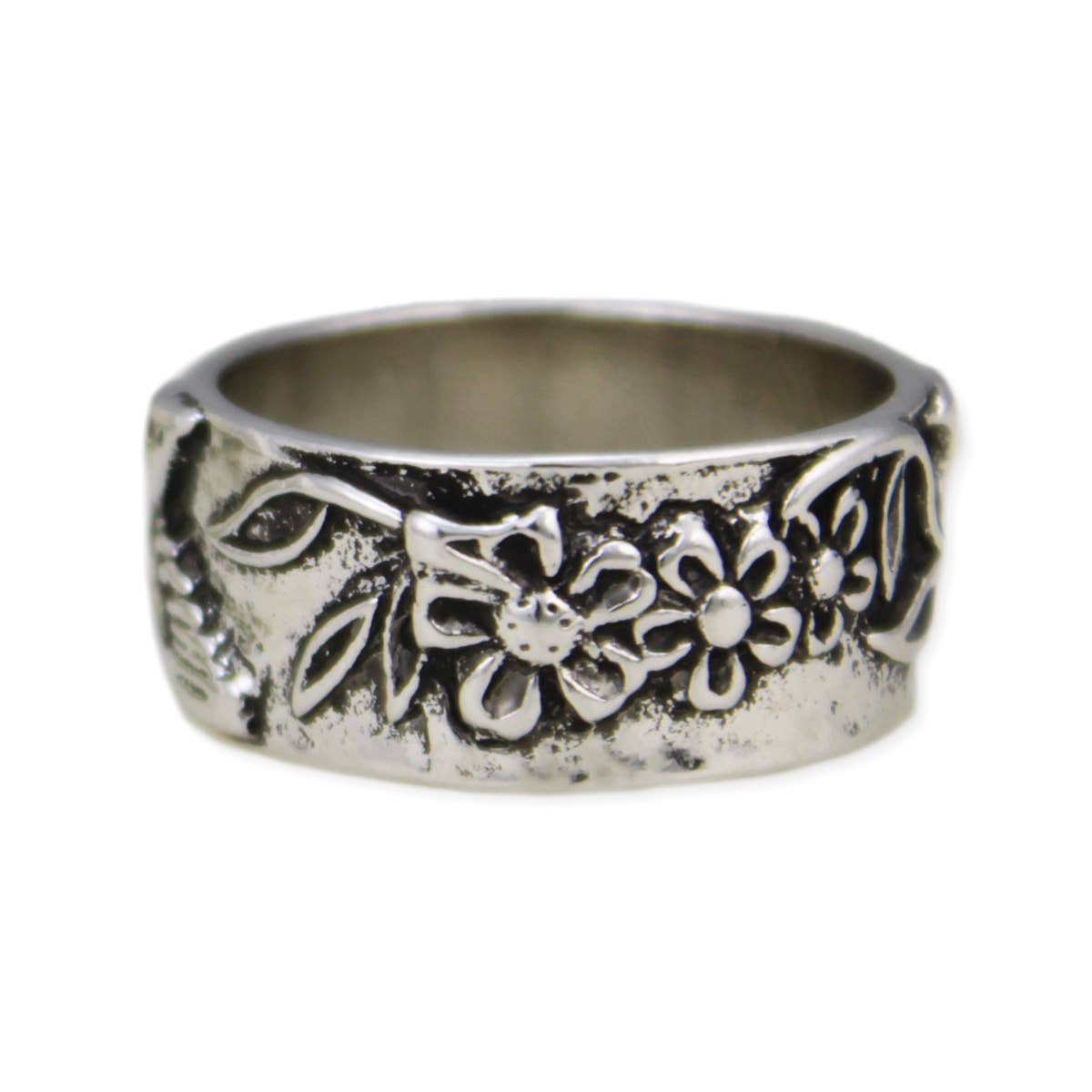 Bird Flower Silver Vintage Band Ring