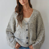 W2624 | Knit Sweater Buttondown Long Sleeve Crochet Cardigan