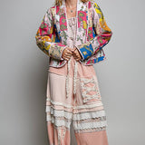 Lightweight Contrast Trim Quilted Kimono Jacket
