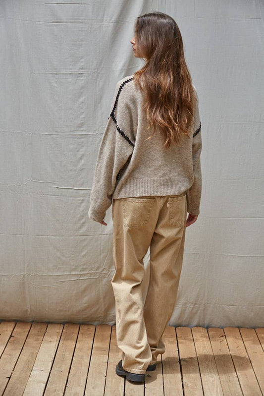 W2283 | Knit Sweater Stitch Detailed Crew Neck Pullover