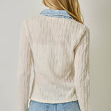 61698 Denim Mix Textured Knit Henley Top