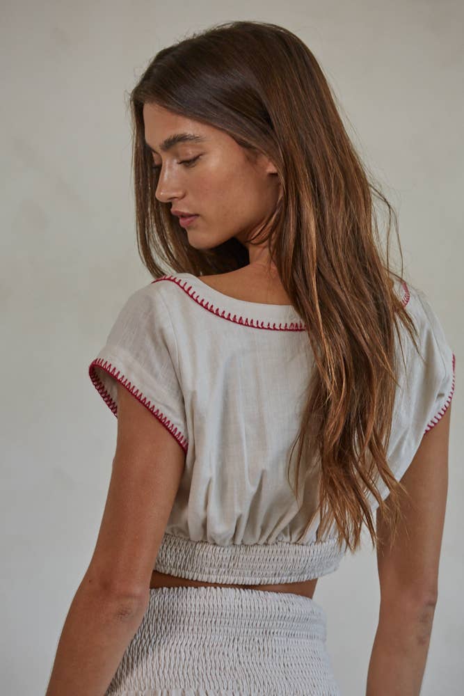 Woven Cotton Embroidered Cropped Blouse