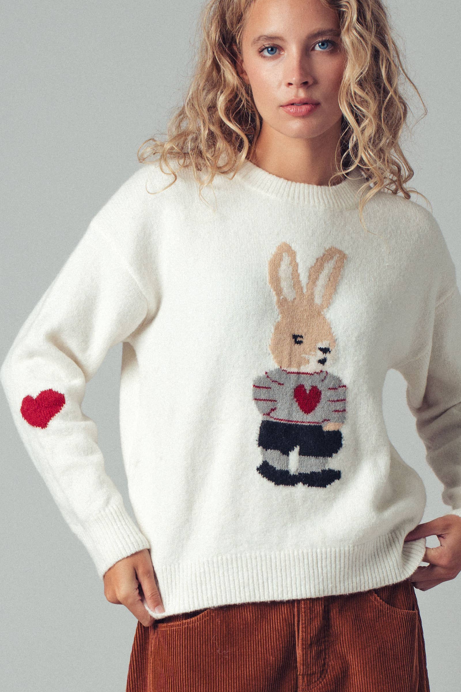 Bunny Motif Heart Sweater