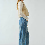 AJP5114 EMBROIDERED DETAIL COTTON BARREL PANTS