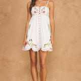 Embroidered Palm & Floral Scalloped Babydoll Mini Dress
