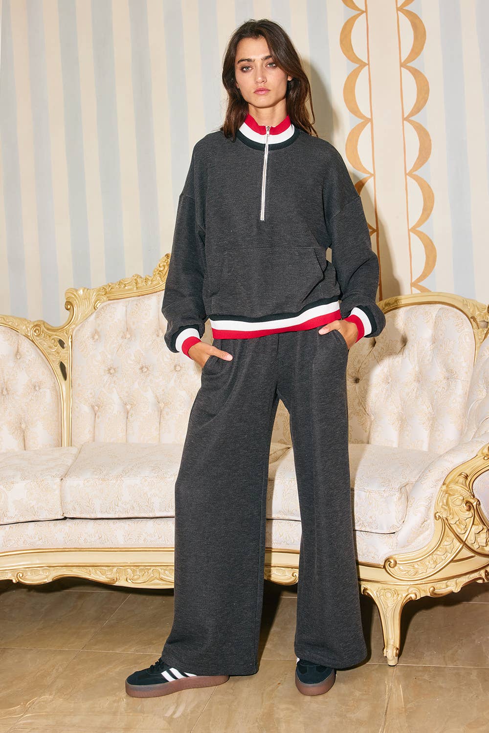 USA Flag Patch Wide Leg Pants