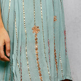 Boho Smocking Mirror Embroidery V-Neck Sleeveless Dress