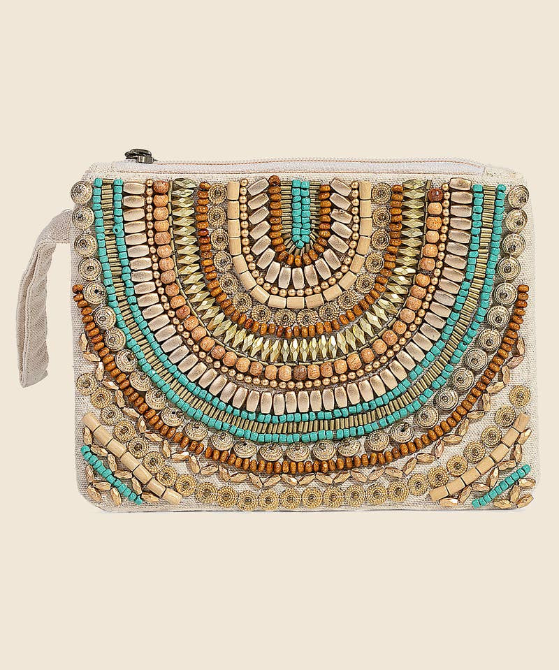 Boho Assorted Beaded Pattern Cosmetic Bag