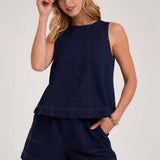 GAME DAY SLEEVELESS COLOR DENIM TOP AND MATCHING SHORTS SET