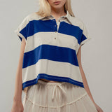 Bold Striped Dolman Sleeve Polo Shirt