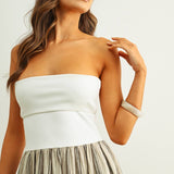 D5725 STRIPED PATTERN KNIT WITH RIBBED TOP COMBINATION DRESS