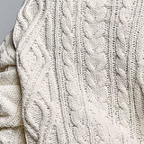 Cable Knit Crewneck Contrast Trim Sweater Top