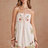 Embroidered Palm & Floral Scalloped Babydoll Mini Dress