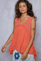 Lace Trim Babydoll Knit Top