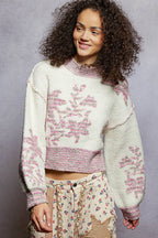 Mock Neck Lime & Cream Cropped Sweater