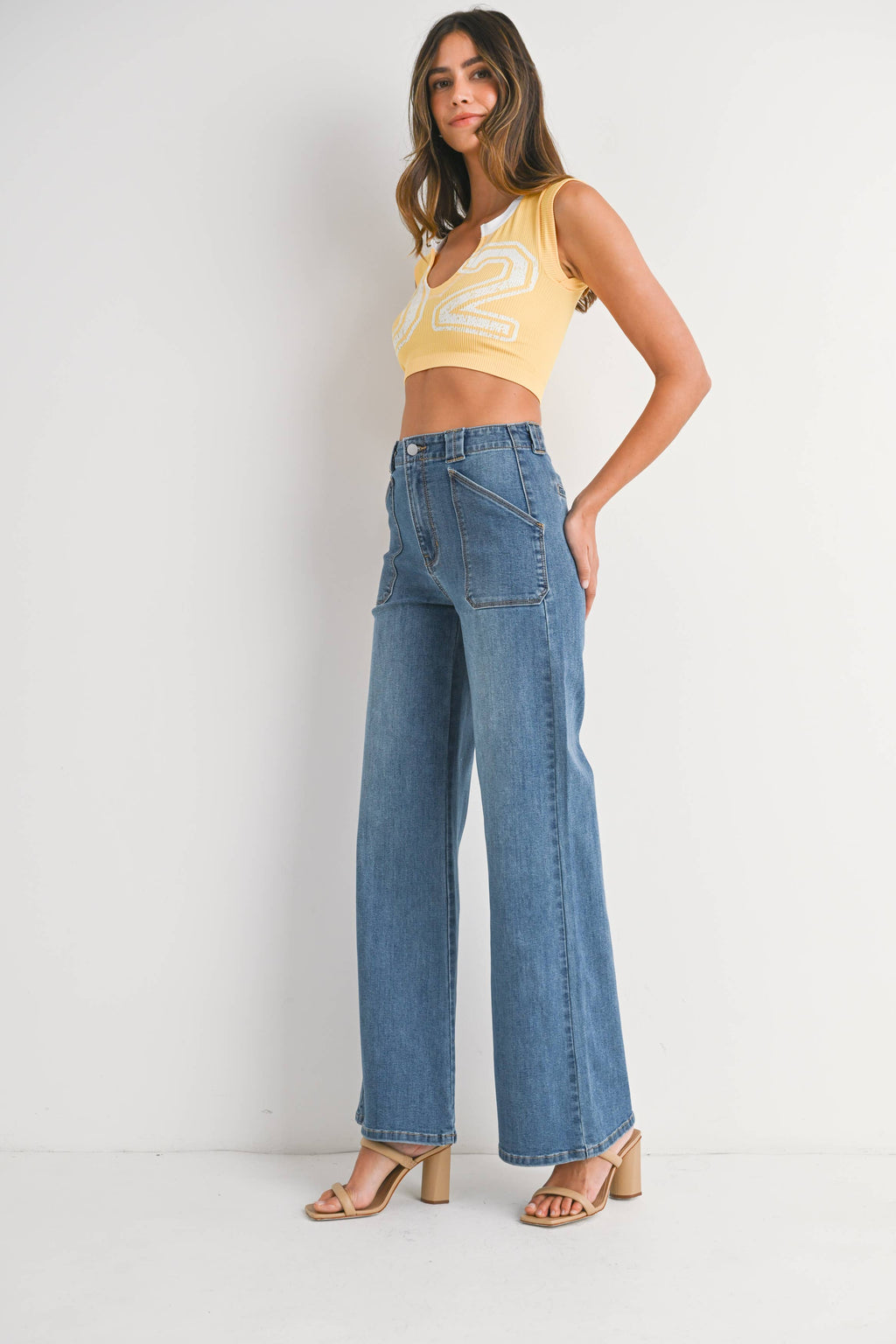 Patch Pocket Wide Leg Flare