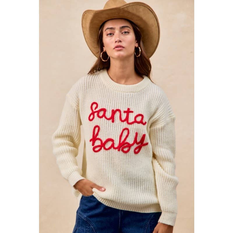 "Santa Baby" Letter Embroidery Sweater