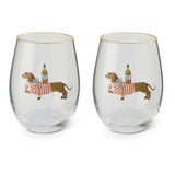 2pk 17oz Stemless GR Wine - HH Dachshund