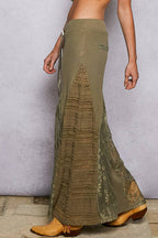 Lace Contrast Wide Leg Pants