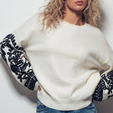 Embroidered Sleeve Ivory Knit Sweater